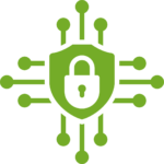 A green graphic of a lock on a shield